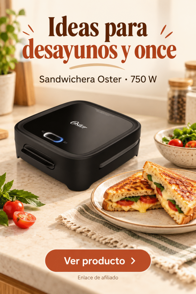 Ilustración de una sandwichera y sándwiches de queso y tomate